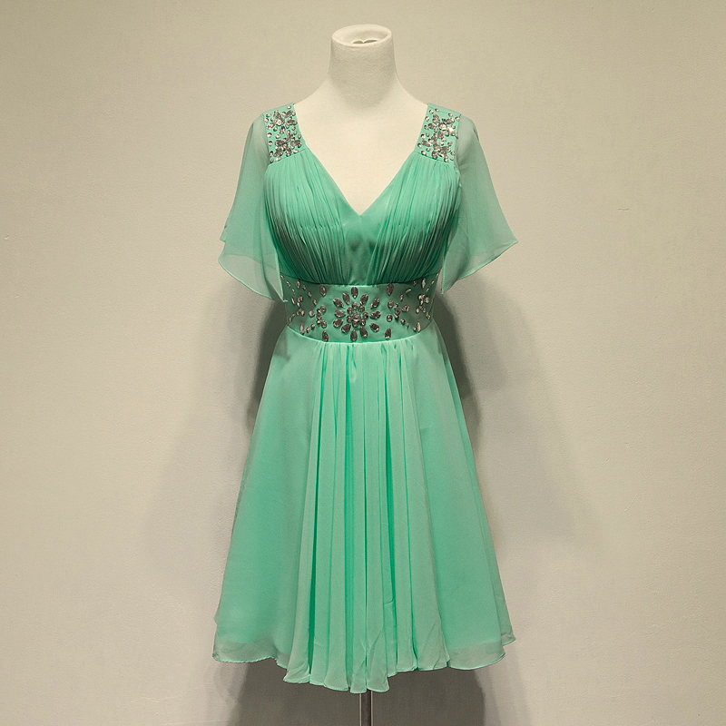 Charming Mint Green Chiffon Knee Length Bridesmaid Dresses With