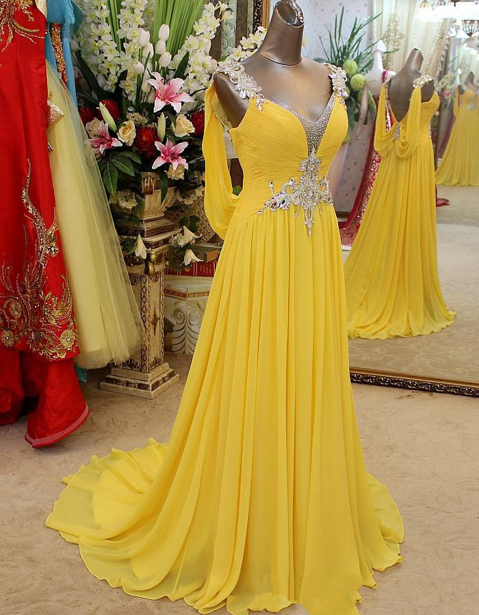 pretty yellow prom dresses