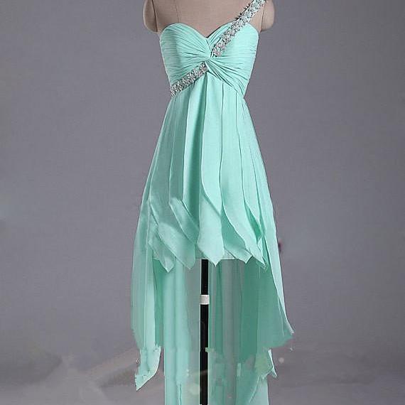 Pretty Mint Short High Low Sweetheart Prom Dresses, High Low Graduation